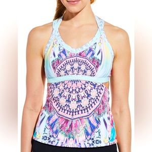 **HP** Calia Tankini Top Green w/ Colorful Medallion Design